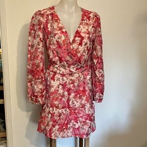 Mimi Chica floral mini dress / tunic surplice neck and ruffle tie back M